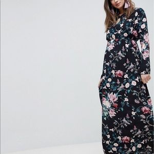 Asos Design Maternity Long Sleeve Printed Maxi